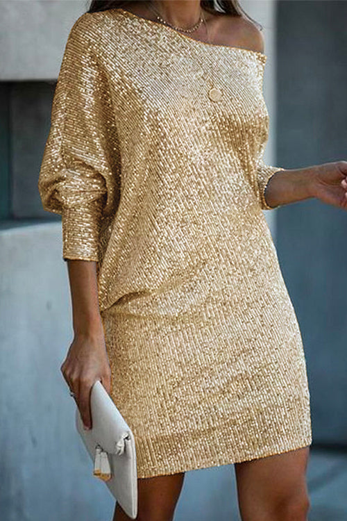 Priyavil Stylish Long Sleeve Glitter Sequin Dress