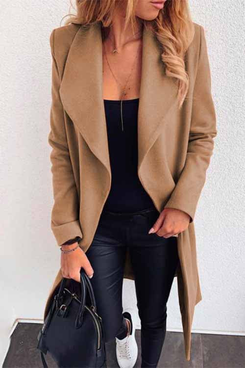 Priyavil Solid Lapel Open Front Midi Cardigans