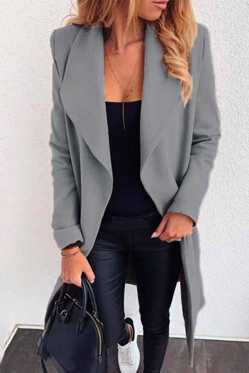 Priyavil Solid Lapel Open Front Midi Cardigans