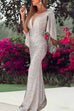 Priyavil V Neck Batwing Sleeve Sequin Party Dress