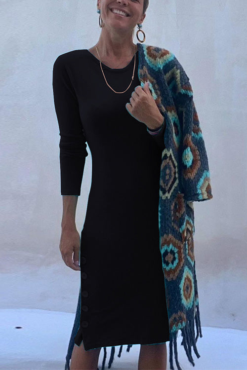 Priyavil Crewneck Long Sleeve Buttons T-shirt Dress