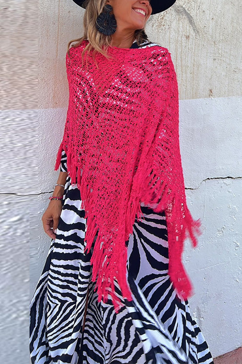 Priyavil Stylish Tassel Hollow Out Poncho Sweater