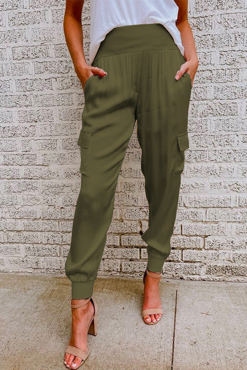 Priyavil Fashion Style High Waist Satin Pants with Pockets