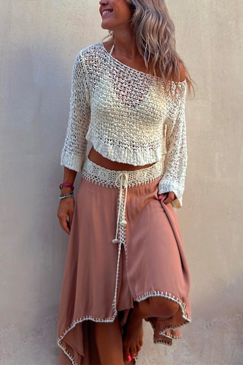 Priyavil Crewneck Hollow Out Crop Top Sweater