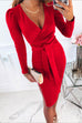Priyavil Wrap V Neck Tie Waist Side Split Party Dress