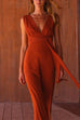 Priyavil V Neck Sleeveless Tie Waist Wide Leg Jumpsuit