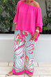 Priyavil Crewneck Long Sleeve T-shirt and Wide Leg Printed Pants Set
