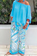 Priyavil Crewneck Long Sleeve T-shirt and Wide Leg Printed Pants Set