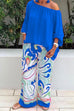 Priyavil Crewneck Long Sleeve T-shirt and Wide Leg Printed Pants Set
