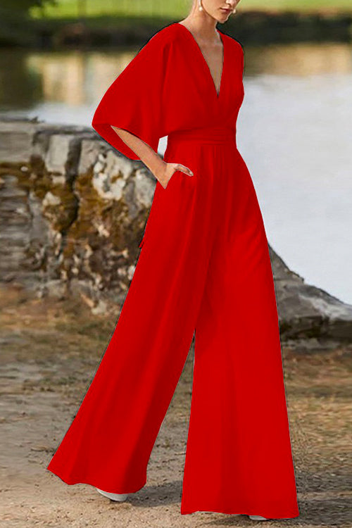 Priyavil Deep V Neck High Waist Wide Leg Jumpsuit