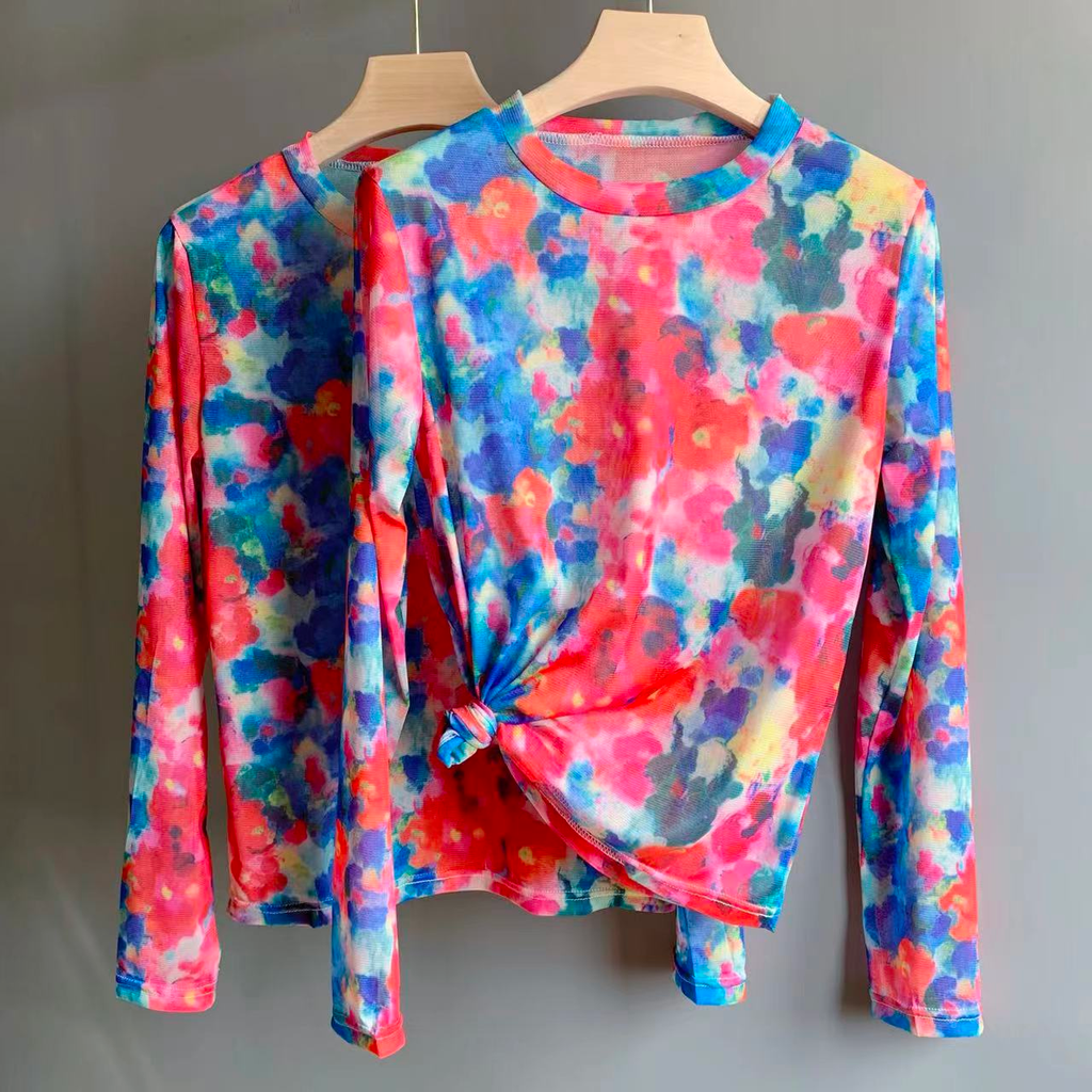 Priyavil Crewneck Long Sleeves Stretchy Tie Dye Top
