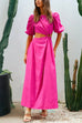 Priyavil Puff Sleeve Cut Out Waist Maxi Vacation Dress