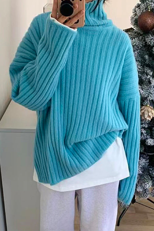 Priyavil Solid Turtleneck Ribbed Knit Jumper Sweater