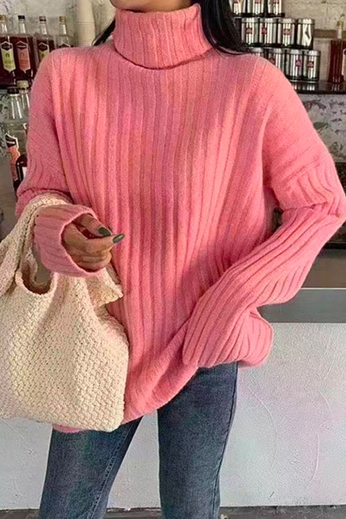 Priyavil Solid Turtleneck Ribbed Knit Jumper Sweater