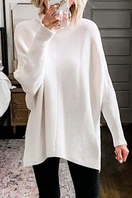 Priyavil Solid Turtleneck Ribbed Knit Tunic Sweater