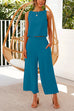 Priyavil Back Buttons Crop Tank Top Wide Leg Pockets Pants Set