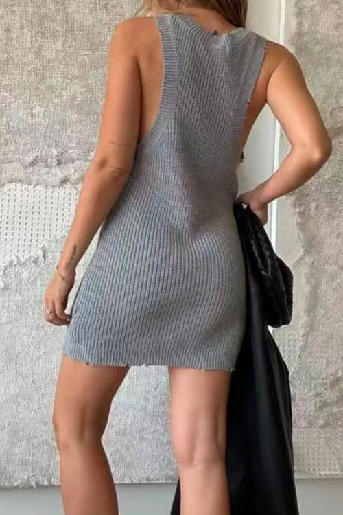 Priyavil Ripped Scoop Neck Knit Mini Tank Dress