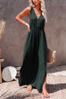 Priyavil Sleeveless V Neck Side Split Solid Maxi Sundress