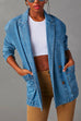 Priyavil Notch Lapel Button Front Pocketed Denim Blazer