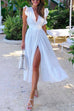 Priyavil Ruffle Slit Lace Hollow Out Midi Vacation Dress