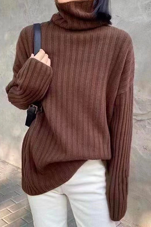Priyavil Solid Turtleneck Ribbed Knit Jumper Sweater
