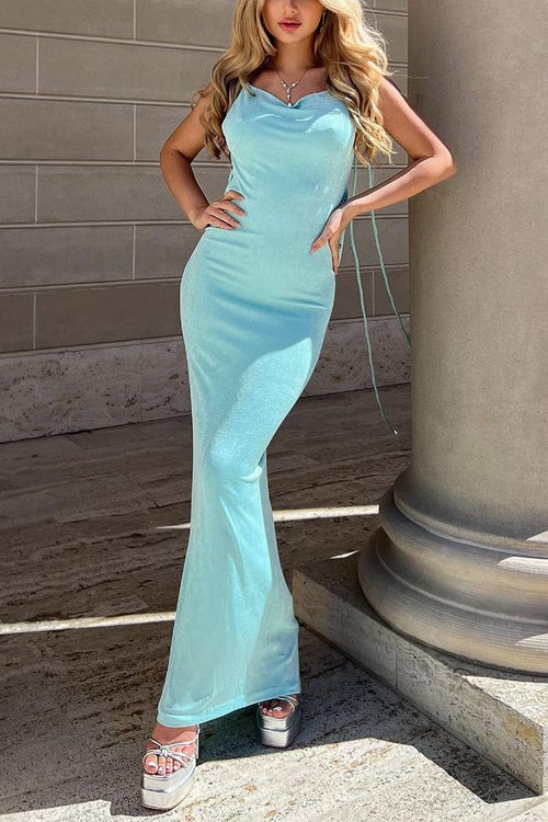 Priyavil Tie Shoulder Backless Cami Maxi Party Dress