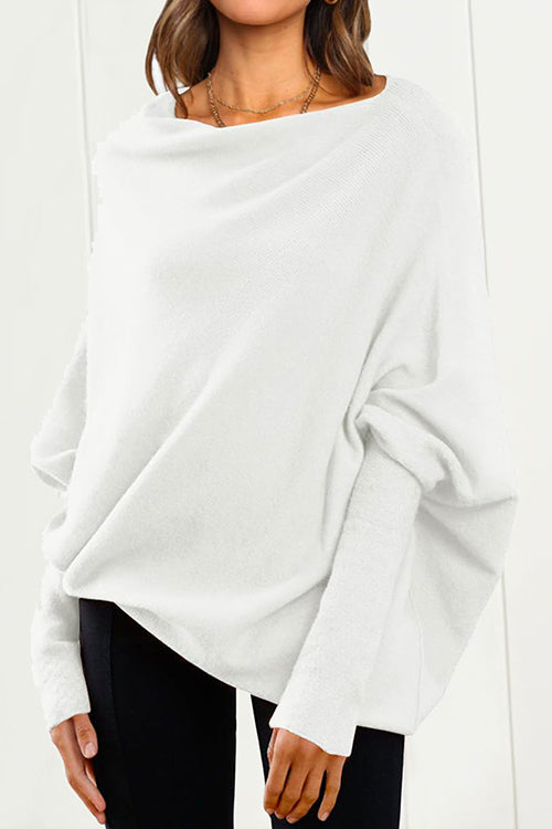 Priyavil Solid Batwing Sleeves Slouchy Knit Sweater