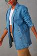 Priyavil Notch Lapel Button Front Pocketed Denim Blazer