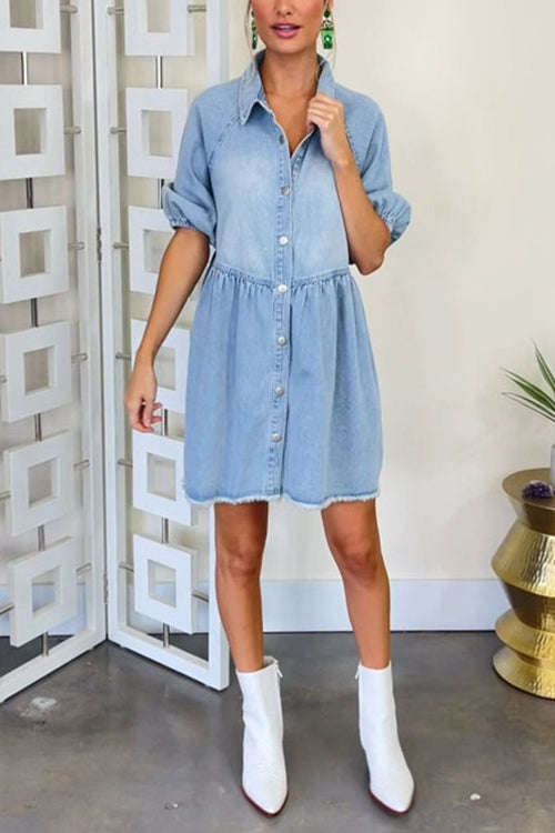 Priyavil Half Sleeves Button Down A-line Denim Shirt Dress