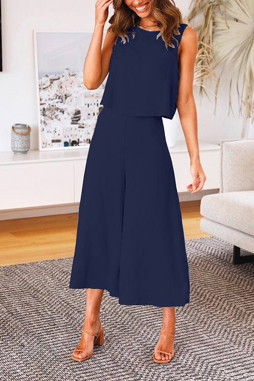 Priyavil Crewneck Tank Top Wide Leg Cropped Pants Set