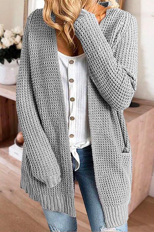 Priyavil Solid Open Front pocketed Knit Sweater Outwear