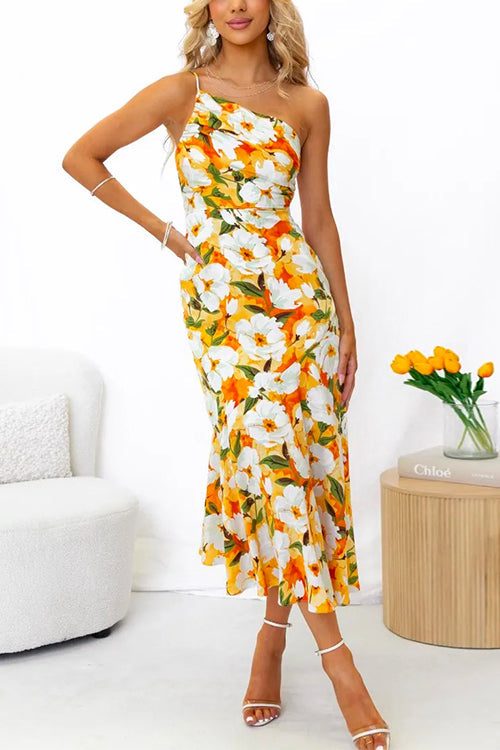 Priyavil One Shoulder High Waist Mermaid Floral Cami Dress