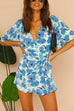 Priyavil V Neck Open Back Tie Waist Floral Wrap Romper