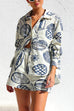 Priyavil Graffiti Printed Long Sleeves Blouse Shirt Wide Leg Shorts Loungewear Set