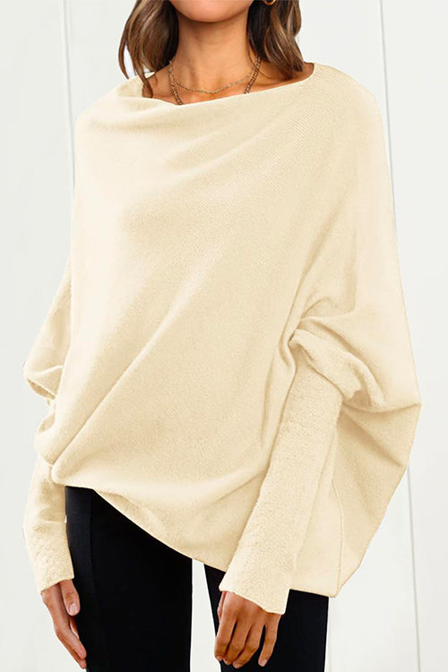 Priyavil Solid Batwing Sleeves Slouchy Knit Sweater