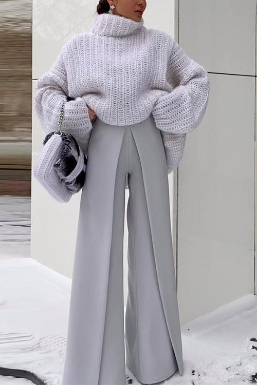 Priyavil Turtleneck Drop Shoulder Fluffy Pullover Sweater