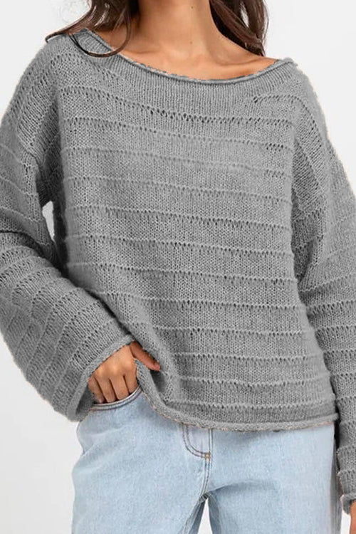 Priyavil Drop Shoulder Hollow Out Solid Knitting Sweater
