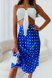 Priyavil Off Shoulder Tie Front Frilled Top and Polka Dot Skirt Set