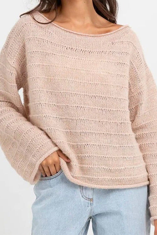 Priyavil Drop Shoulder Hollow Out Solid Knitting Sweater