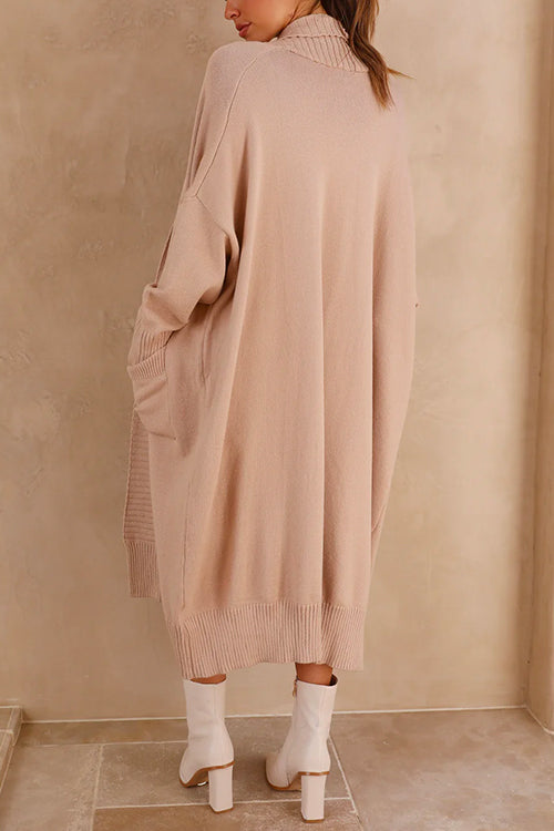 Priyavil Open Front Dolman Sleeves Pocketed Long Knit Cardigan