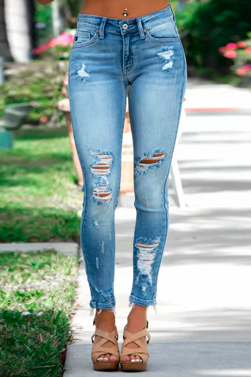 Priyavil Raw Hem Ripped Stretch Pencil Jeans