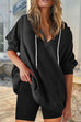 Priyavil V Neck Drop Shoulder Drawstring Hoodied Sweatshirt