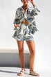 Priyavil Graffiti Printed Long Sleeves Blouse Shirt Wide Leg Shorts Loungewear Set