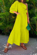 Priyavil One Shoulder Puff Sleeve Knot Waist Maxi Holiday Dress