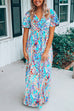 Priyavil V Neck Short Sleeve High Waist Printed Maxi Swing Dress