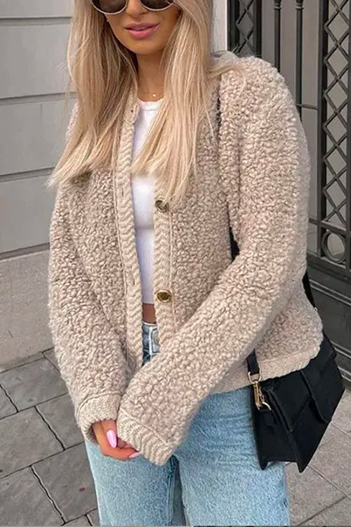 Priyavil Crewneck Button Down Fleece Short Coat