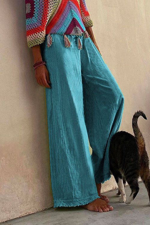 Priyavil Solid Raw Hem Wide Leg Casual Pants