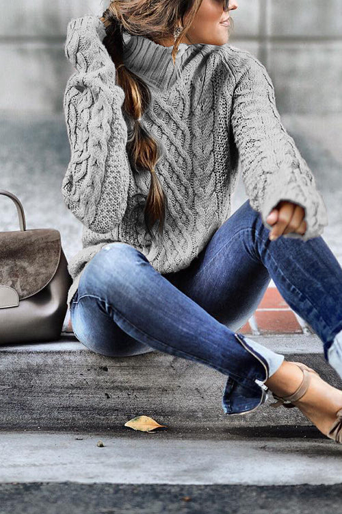 Priyavil Mockneck Solid Cable Knit Pullover Sweater