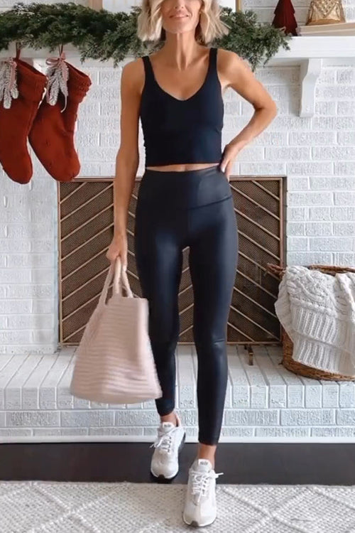 Priyavil High Waist Faux Leather Full-length Leggings