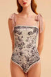 Priyavil Bow Shoulder Floral Print One-piece Swimsuit